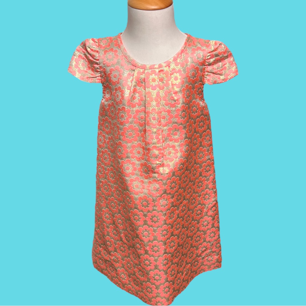 Mini Boden Gold & Pink Floral Brocade Party Dress Size 5-6y